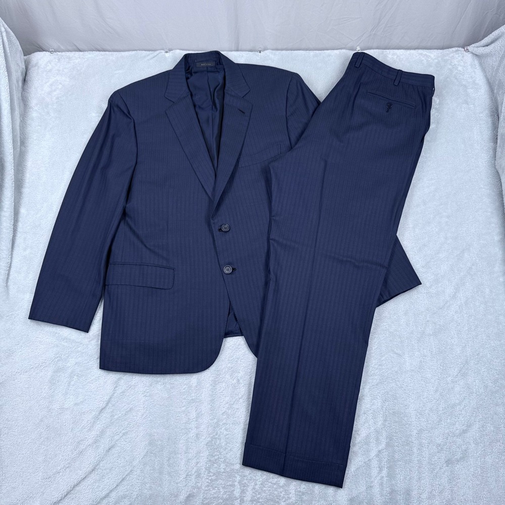 Brioni Colosse Suit Wool Silk Mens 44R Blazer Blue Tonal Stripe Cuffed Pants